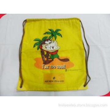Yellow 210D Polyester Kids Custom Drawstring Bags with Nylo